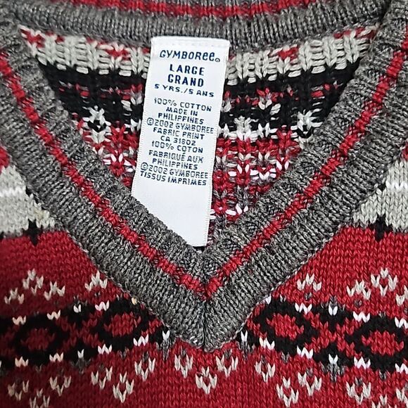 Gymboree Boy's V-neck Sleeveless Knitted Vest Gray & Burgundy 5 Years Old - Picture 5 of 16